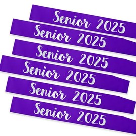 KETAOO 6PCS Senior 2025 Sash, Silver Glitter Purple Finally Graduated 2025 Senior Cheerleader Sashes for Graduation Party Decorations Supplies