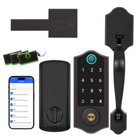 Harfo Fingerprint Smart Door Lock for Front Door with Handle Set, App Control, Keyless Entry Keyless Deadbolt, Digital Electronic Touchscreen Keypad, Auto Lock, Easy to Install, Aged Bronze