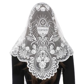 Bozidol Church Mantilla Catholic Veil: White Holy Grail Embroidered Lace Chapel Veils Latin Mass Head Coverings for Women