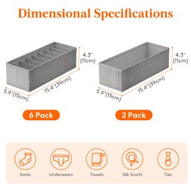 Lifewit 8 Pack Drawer Organizer for Clothing, Dresser Organizer Wardrobe Storage Boxes for Nursery, Bedroom, Closet, Foldable Fabric Closet Organizers and Storage for Clothes, Underwear, Belt, Tie