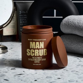 Body Prescriptions Men’s Exfoliating Body Scrub – Ultimate Skin Cleansing Wash in Jar with Twist-Top Lid, For All Skin Types, 21 Ounce (Pack of 2), Coffee