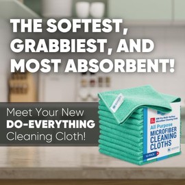 MW PRO Microfiber Cleaning Cloths (12 Pack, 12"x12", Green) - Commercial Grade Housekeeping Towels & Janitorial Rags - Lint Free & Streak Free for Windows, Glass & Auto Detailing - Washable 300+ Times