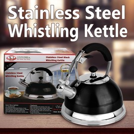 UNIWARE 2.7 LT Heavy Duty Stainless Steel Metallic Blue Whistling Kettle, qt, Black