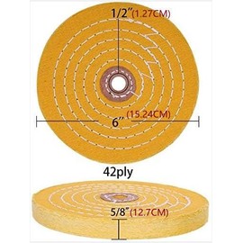 Buffing Polishing Wheel 6 inch(15.24) White (60 Ply) & Yellow (42 Ply) for Bench Grinder with 1/2"(1.27cm) Arbor Hole -2 PCS