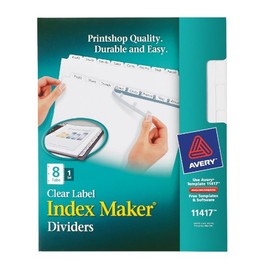 Avery 8-Tab Binder Dividers, Easy Print & Apply Clear Label Strip, Index Maker, White Tabs, 1 Set (11417)
