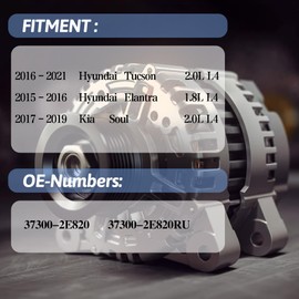 Alternator Compatible with Hyundai Tucson 16-21, 2.0L for Elantra 15-16, 1.8L for Kia Soul 17-19, 2.0L 12V 150A 6-Groove Pulley Clockwise Replace 37300-2E820