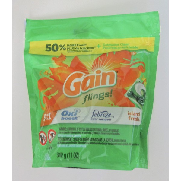 GAIN Flings! Liquid Laundry Detergent Pacs, Island Fresh, 16Count