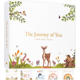 Baby Memory Book, 5-Year Milestone Journal and Keepsake Album, Gender Neutral Baby Book, Flat-Lay Hidden Wire-O Binding, FSC Archival Paper, Keepsake Gift Box, 108 Pages, Woodland Theme Scrapbook