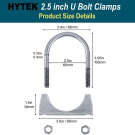 HYTEK 2.5 inch (2 Pack) U-Bolt Heavy Duty 304 Stainless Steel Exhaust Clamp, Muffler Tip, Exhaust Hook, Exhaust Clip for Automotive and Pipes Connection Fit 64mm, 2.5 inch Pipe (Pipe's Outer Diameter)