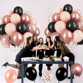 Balloons Black and Rose Gold, Pack of 60 12 Inch Balloons, Birthday Latex Party Balloons, Black and Rose Gold Balloons, Helium Suitable for Birthday Decoration, Party Decoration, Baby Showers and