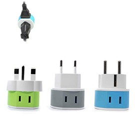 Full European Travel Adapter Set by OREI - Dual Input American to Europe, Germany, England, Spain, Italy, Iceland, France, (Type G, E/F, Type C) - 3 Pack, Safe Grounded Use for Cell Phones, Laptops