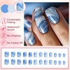 Ceboic French False Nails Short Square, Blue White Gradient Press