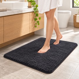 Long-Hair Furry Bathroom Mat, Absorbent Plush Shower Floor Rug, Soft Non-Slip Bath Mat for Toilet, Doorway & Home