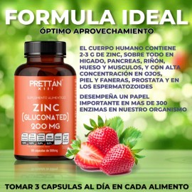 Gluconato De Zinc 200mg Suplemento 90 Caps Prettan