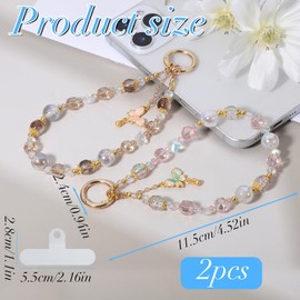 Alrhso 2 Pcs Beaded Butterfly Phone Charm Bracelet Strap, Cute Crystal Chain Wrist Strap Phone Lanyard for Women Purse Bag Wallet Camera Keychain Charm