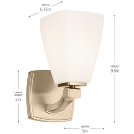 Kichler Marant 5" 1-Light Wall Sconce with Opal Glass in Champagne Bronze, for Bathroom, Powder Room, Hallway, Fireplace, (5" W x 9.5" H), 55214CPZ