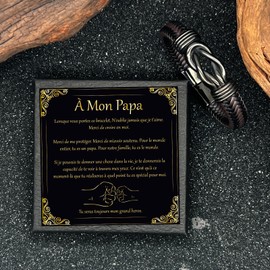 LEAFIA Men's Knot Leather Bracelet with Engraving I Love You, Christmas Gifts, Gift for Him Wedding Anniversary, Men for Valentine's Day, Birthdays for Men, Husband FR