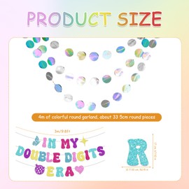 Double Digits 10th Birthday Decorations, 10th Birthday Banner, Comes with 4m Iridescent Disc, Reusable, Perfect for 10 Year Old Girls Party Decorations
