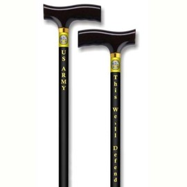 US Army Cane - "This We'll Defend" on one side and "US Army" and insignia on the other side of this walking cane with black shaft and handle. Lightweight aluminum with 250lb capacity.