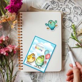 GLOBLELAND Cartoon Birds Clear Stamps Funny Bird Clear Stamp Birthday Bird Silicone Stamps for DIY Scrapbooking Photo Album Decorative Cards Making 6.3x4.33inch