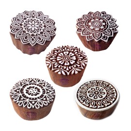 Royal Kraft Indian Designs Flowers and Mandala Wooden Stamp for Printing (Set of 5)