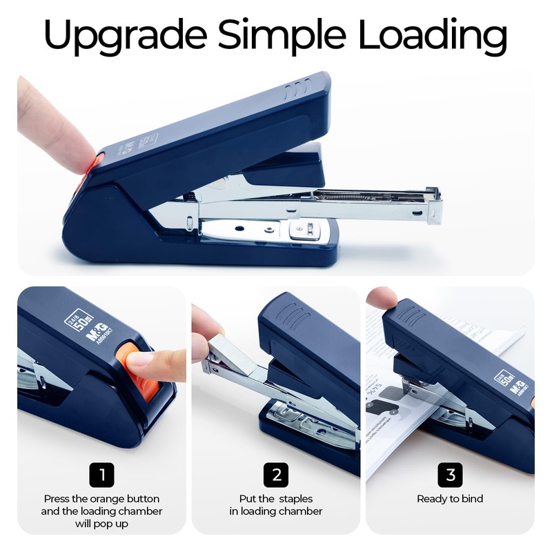 M&G Effortless Stapler 50 Sheet Capacity One-Touch Stapling, Heavy Duty