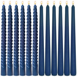 6 Pack Navy-Blue Taper Candles and 6 Pack Spiral Candles Set – 10 Inch Elegant Dripless Candlesticks for Weddings, Dinners, Parties, and Home Décor