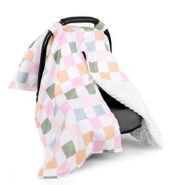 DILIMI Baby Car Seat Cover, Minky Warm Car Seat Covers for Babies, Peekaboo Opening Infant Car Seat Cover, Nursing Cover Carseat Canopy, Colorful Checkered