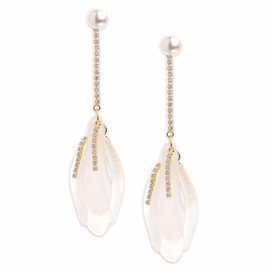 Sonateomber White Flower Long Petal Dangle Rhinestone Chain Earrings for Women Teen Girls – Large Boho Acrylic Resin Tiered Floral Drop Pearl Stud Earing Dangling Statement Exaggerated Summer Beach Accessories Jewelry Gift