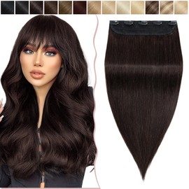 SEGO Clip-In Extensions Thick 7A 100% Real Human Hair 1 Piece 5 Clips Thick Hairpiece Remy Real Hair Straight 20 inches (50 cm) – 95 g Dark Brown #2-2
