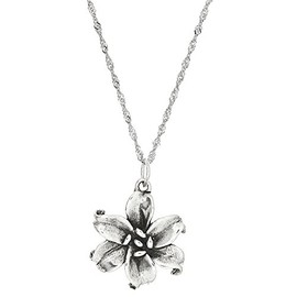 Sterling Silver Oxidized Double Sided Large Flower Lily Pendant with Singapore Chain Necklace (20 Inches)