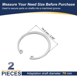 PATIKIL 70mm ID Internal Retaining Rings, 2 Pcs E-Clip Snap Ring 304 Stainless Steel Internal Circlip for Automobile Valve Equipment Bearings