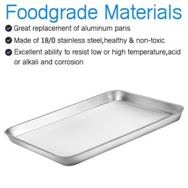 Cookie Sheet Baking Sheet Set of 3, Bastwe Commercial Grade Stainless Steel Baking Pan, Professional Bakeware Oven Tray, Healthy & Non-toxic, Rust Free & Mirror Finish, Easy Clean & Dishwasher Safe