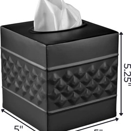 Monarch Abode Handcrafted Tissue Box Square Cover Holder and Dispenser, Geometric Embossed, Metal Dresser Accessories for Office Bathroom Decor Vanity, Decorative Tissue Box (Black)
