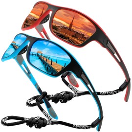 Sports Sunglasses for Mens Women Polarized Wrap Around Lightweight with Glasses Strap UV Protection for Fishing Driving