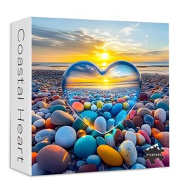Crystal Heart Puzzles for Adults 1000 Pieces, PICKFORU Colorful Summer Beach Sunset Jigsaw Puzzles, Difficult Love Cobblestone Theme as Home Decor