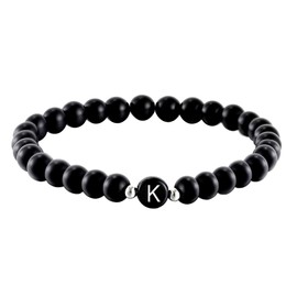 Kim Johanson Partner Pearl Bracelet with Letter Made of Onyx Stone for Couples, Natural Stone Friendship Bracelet in Black, Gift for Couples with Engraving, for Women and Men, Includes Jewellery Bag,