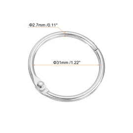 uxcell Shower Curtain Rings,15pcs - Carbon Steel Round Snap Shower Curtain Hooks, 1.22 Inch Loose Leaf Binder Rings for Shower Curtain Rods (Silver)