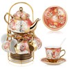 Zhehao 20 Pcs Porcelain Tea Set with Metal Holder Adult