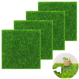 Artificial Grass Rug, Artificial Grass Miniature Moss, Artificial Grass Rug, Artificial Moss Decoration, 4 Pieces for Indoor and Outdoor Use, Micro Landscape Miniature Garden Decoration, Patio,