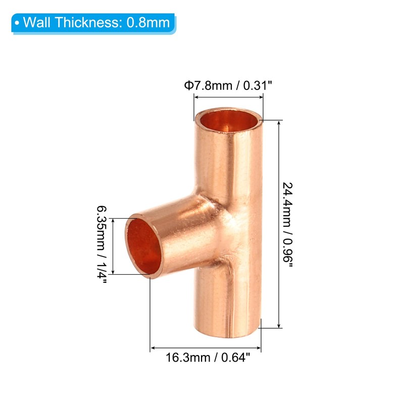 PATIKIL 1/4 Inch ID Tee Copper Fitting, 8 Pack 3