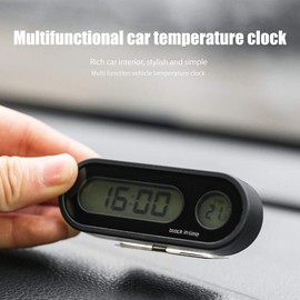 Car Clock Thermometer LED Backlight 2 in 1 Dashboard Clock for Car Interior Decoration (Black)