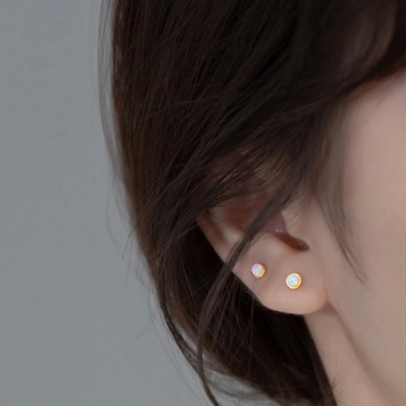 Silver 925 Silver Earrings, Gold, 18K Coating, Opal, Small, Mini