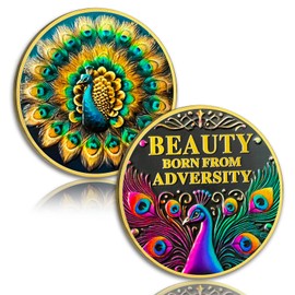 Beautiful Peacock Sobriety Coin, Beauty Born From Adversity NA AA Medal - Clean AA Chip and Medallion, Celebrate Addiction Recovery Anniversary Token, Non-religious Sobriety Gifts for Women
