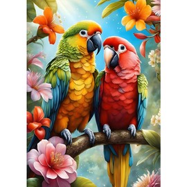 GDYEEH Parrots Diamond Painting Adults, 5D Flowers Diamond Painting Pictures Beginners, DIY Birds Round Full Drill Diamond Painting Embroidery Set Cross Stitch Gifts Home Wall Decor 30 x 40 cm
