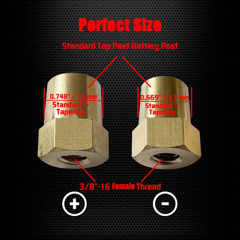 Ampper 3/8"-16 Thread Female Brass Battery Terminal Post Adapter Battery