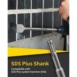 SDS Chisel Set, Firecore 4pcs Tile Removal Chisel Bits for SDS Plus Rotary Hammer Drill Attachments, Alloy Steel Shovel for Demolition Chipping Grooving Scaling Removing Cement Thinset Mortar Vinyl