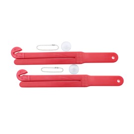 Food Bag Pouch Cutter Opener with Stainless Steel Blade and Squeezer for Kitchens - Includes EZ Hang Chain and Suction Cup for Easy Storage (Red (2pk))