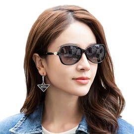 FEISEDY B1086 Polarized Sunglasses, Women's, Stylish, Sunglasses, Large Jewelry Frame, UV Protection UV400, Small Face Effect, For Driving/Traveling/Outing, Black