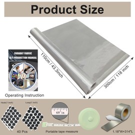 ZTTXL Faraday Fabric 43" W×118" L(Big 3 Yards)+1.18" W×314" L Faraday Tape, Faraday Military Grade Conductive Material